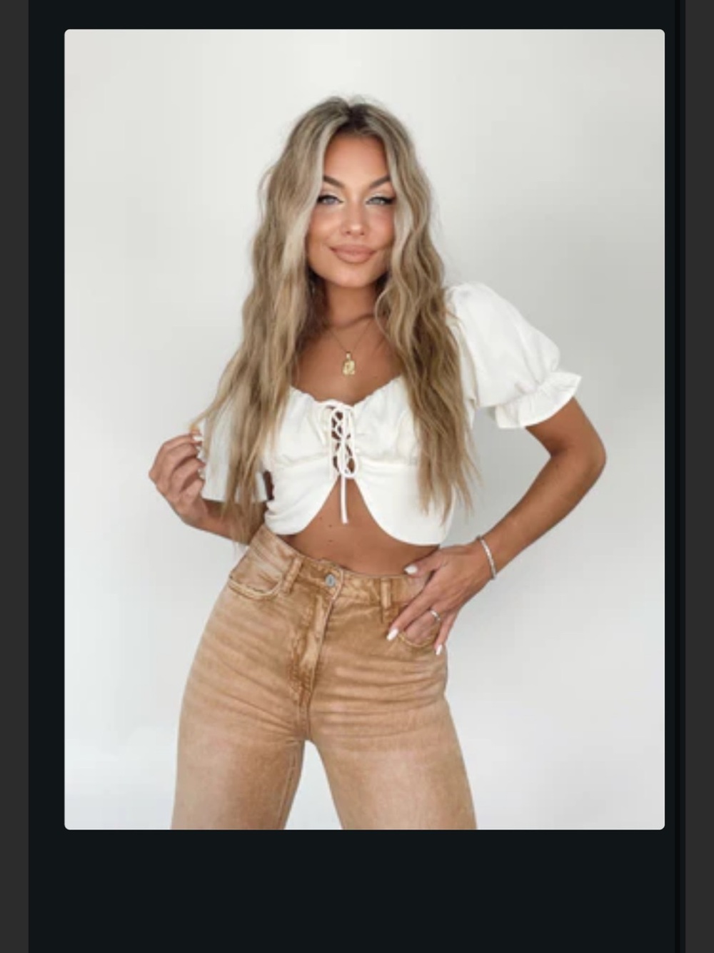 Lane201 Lace-Up Puff Sleeve Crop Top